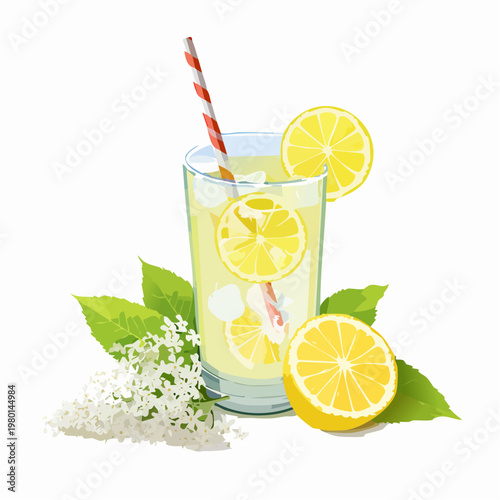 Erfrischende Holunderblütenlimonade mit Zitrone und Eis