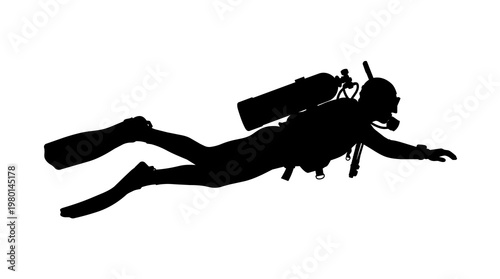 Tableau sur toile Scuba diver with oxygen tank and mask swimming, isolated on transparent backgrou