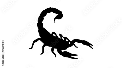 Canvastavla Black scorpion silhouette with curved tail and claws, isolated on transparent ba