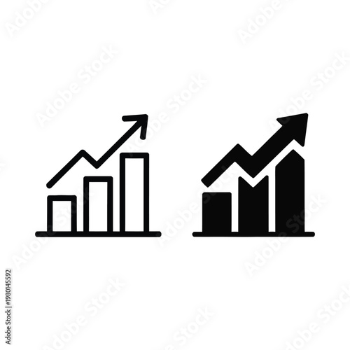 Free Download Growth chart icons with rising arrow and bar columns, analytics dashboard symbol for sales performance, marketing report, business strategy. - GFXLoad