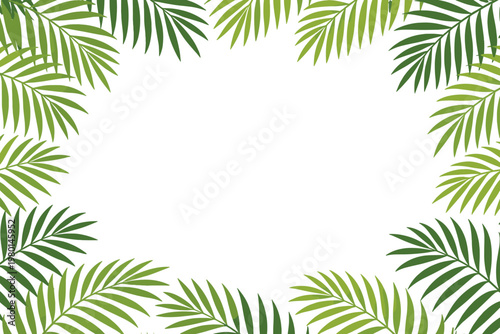 Tropical Palm Branches Frame on White Background, Simple Flat Vector Illustration of Green Exotic Leaves Border with Copy Space for Summer Design, Botanical Foliage Background for Greeting Card
