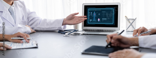 Medical science technology and futuristic healthcare virtual computer software analyze human health and diagnose disease for doctor data and medical research. brisk