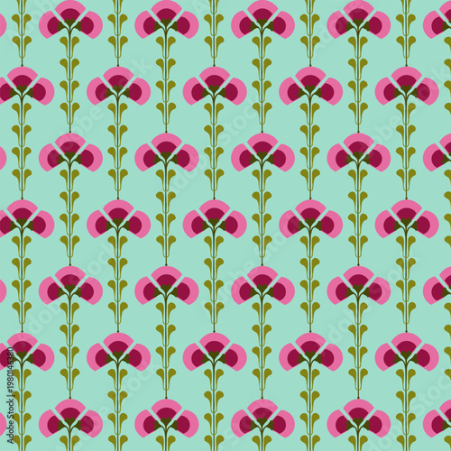 PrintRetro Pink Floral Seamless Pattern with Minimalist Geometric Flowers