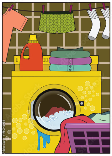A busy laundry day in a home.
