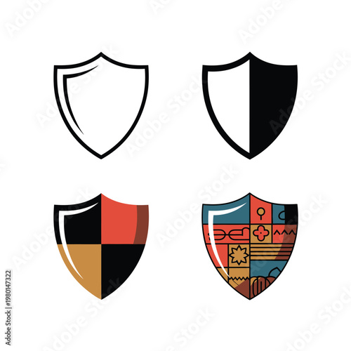 Heraldic shield collection, blank emblem icons, logo maker elements, security company branding, renaissance festival poster, protective badge shapes, vector illustration Free Download Heraldic shield collection, blank emblem icons, logo maker elements, security company branding, renaissance festival poster, protective badge shapes, vector illustration - GFXLoad