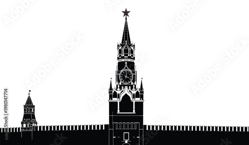 A striking black and white depiction of saint basil s cathedral and the moscow kremlin walls rendered as a bold silhouette high quality professional