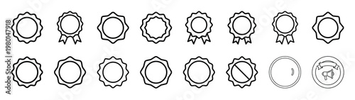 advertising badge minimalist black outline vector illustration icon set collection.