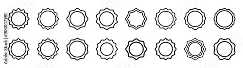 announcement badge minimalist black outline vector illustration icon set collection.