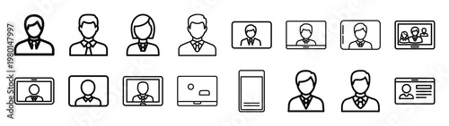 announcement zone minimalist black outline vector illustration icon set collection.