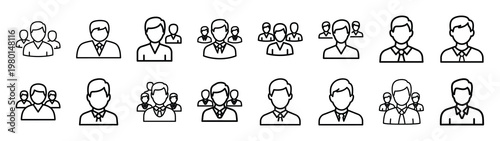 authority network minimalist black outline vector illustration icon set collection.