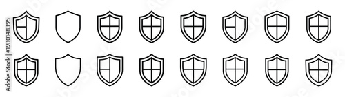 cyber shield minimalist black outline vector illustration icon set collection.