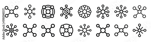 dynamic network minimalist black outline vector illustration icon set collection.