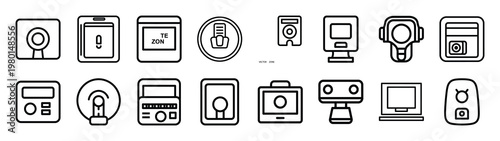 elite zone minimalist black outline vector illustration icon set collection.