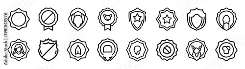 emblem badge minimalist black outline vector illustration icon set collection.