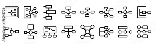 flow network minimalist black outline vector illustration icon set collection.