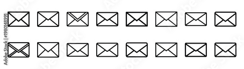 inbox badge minimalist black outline vector illustration icon set collection.