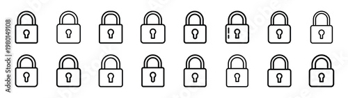 lock badge minimalist black outline vector illustration icon set collection.