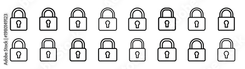 lock zone minimalist black outline vector illustration icon set collection.