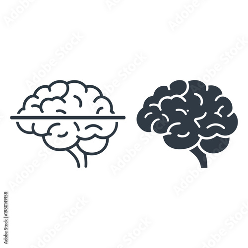 Brain comparison icons set, left right thinking graphics, creativity and logic theme, education seminar poster, cognitive skills workshop vector illustration