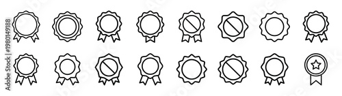 marketing badge minimalist black outline vector illustration icon set collection.