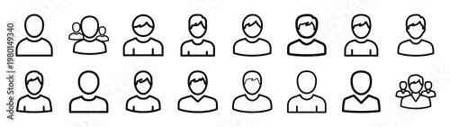 member network minimalist black outline vector illustration icon set collection.