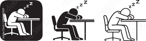 Bold sleeping person desk fatigue icon vector.