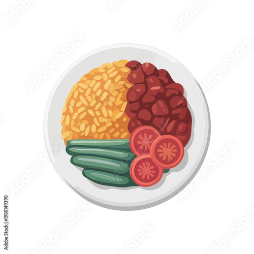 Healthy iftar plate icon, Ramadan nutrition poster, balanced meal graphic, community kitchen program, charity food distribution event, clean vector illustration