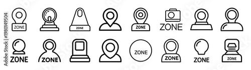 official zone minimalist black outline vector illustration icon set collection.