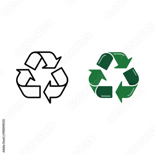Recycling icons set, eco arrow loop symbols, waste management poster, community cleanup event, green office policy, sustainability training vector