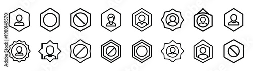 privacy badge minimalist black outline vector illustration icon set collection.