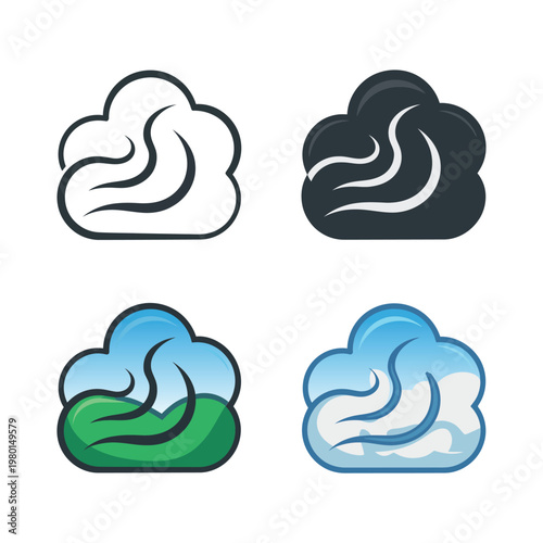 Cloud swirl icons collection, sky wind graphics, weather service poster, outdoor event branding, climate awareness session, forecast elements, vector illustration