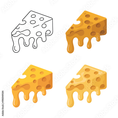 Cheddar cubes and slices, melting cheese icons set, restaurant menu design, burger topping graphic, culinary workshop poster, snack vector illustration