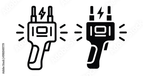 Handheld stun gun icon set for self defense and security protection featuring electric shock device with lightning bolt symbol