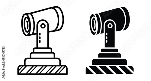 Security camera surveillance system icon set with outline and solid glyph styles for industrial monitoring and smart home technology protection