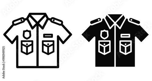 Police officer uniform shirt icon set with badge and pockets for security law enforcement and public safety service design elements