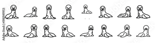 seal zone minimalist black outline vector illustration icon set collection.
