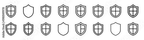secure shield minimalist black outline vector illustration icon set collection.