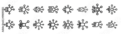 speed network minimalist black outline vector illustration icon set collection.