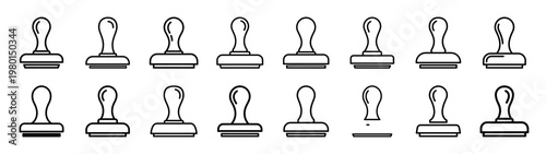 verified stamp minimalist black outline vector illustration icon set collection.