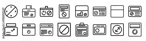 trust zone minimalist black outline vector illustration icon set collection.