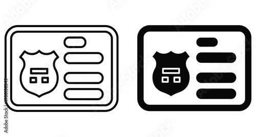 Identification card icon set with police badge shield and text lines for security officer license and law enforcement official credentials