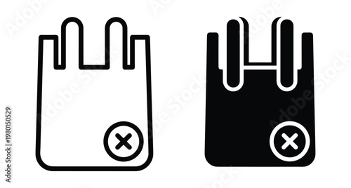 Shopping bag icon with cross mark delete remove cancel symbol outline and solid black silhouette vector illustration for retail apps