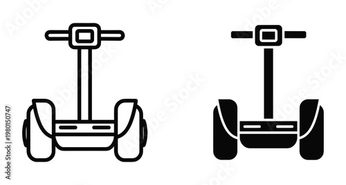 Self balancing electric scooter icon set with outline and solid glyph styles for urban mobility personal transportation and modern travel
