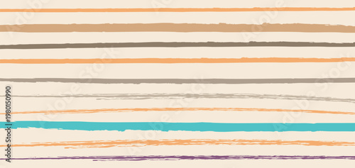 Abstract horizontal stripes background with brush stroke texture. Vector seamless pattern with hand-drawn grunge lines in pastel colors for minimalist wall art, modern textile print and stylish web ba