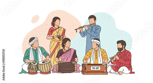 Vibrant India Pohela Boishakh celebration with musicians playing traditional instruments