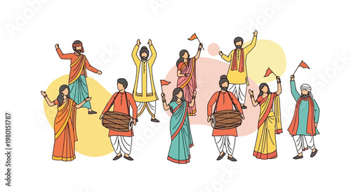 People celebrating Pohela Boishakh in India with traditional dance and music