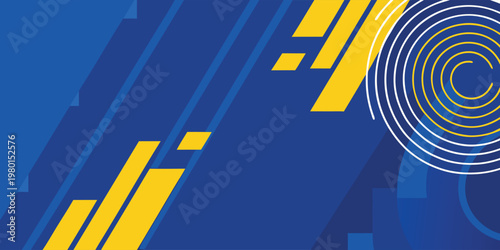 Abstract background with diagonal yellow rectangles and white concentric circles on a deep blue backdrop