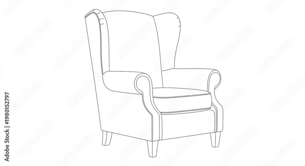 Fototapeta premium A simple line drawing depicts a classic wingback armchair showcasing its elegant form and comfortable design