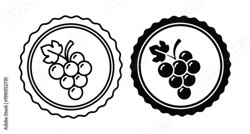 Grape bunch logo set with circular frame design for wine label vineyard branding organic fruit agriculture and winery business identity