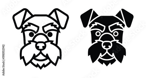 Schnauzer dog head icon set featuring minimalist line art and solid black silhouette designs for pet logos and animal branding